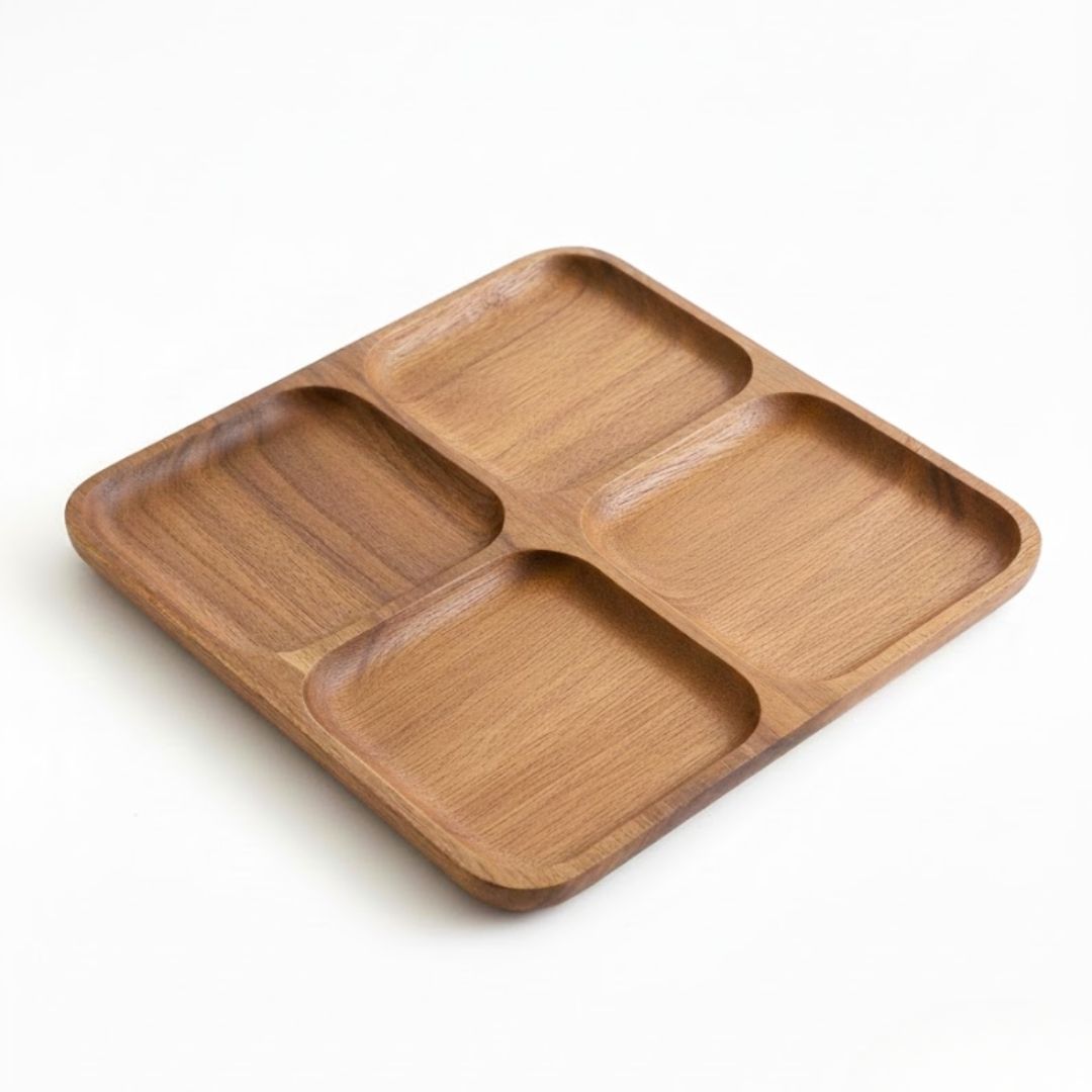 4 Sec Tray: Sustainable Wood Dining Essential